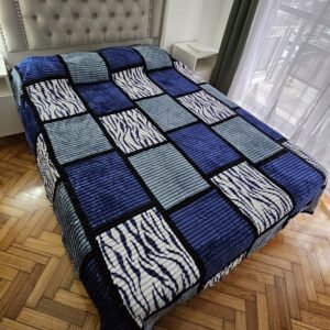 cubre cama cuadros azul y gris (1)
